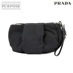美品 プラダ PRADA ポーチ ナイロン サフィアーノレザー ブラック 1N1422 ゴールド 金具 Pouch 90303215