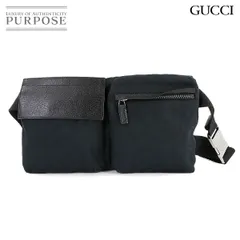 グッチ GUCCI GGキャンバス ウエスト ポーチ ボディ バッグ レザー ブラック 28566 シルバー 金具 Bum Belt Bag 90306194
