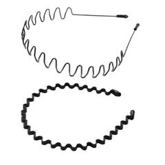 shefun メンズ カチューシャ スプリング ヘアバンド 鉄 波型 くし付き 黒 シンプル 前髪 髪飾り 2本セット JP171 (B)