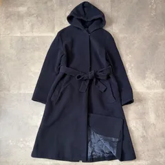 JUSGLITTY フード付き ロングコート ウール混 ネイビー サイズ2