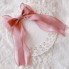 ❤️ 356ウェーブオーガンジーベロアリボンポニーフック❤️ピンク