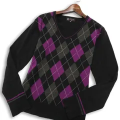 MK HOMME ミッシェルクラン オム 秋冬 ウール混★ アーガイル柄 Vネック セーター ニット Sz.48 メンズ 黒