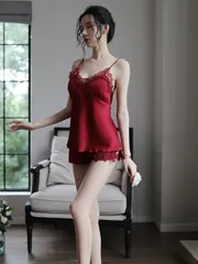 サテン キャミソール ナイトウェア 上下セット レディース ペチパンツ 2点セット