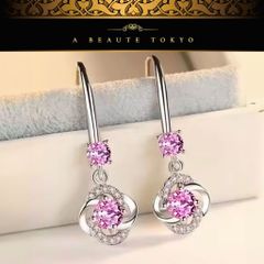 新品◆輝き保証 揺れる 可憐 フラワー フック ピアス SONAダイヤモンド シルバー925 ピンク◆保証書 ジュエリーポーチ アレルギー対応 純銀