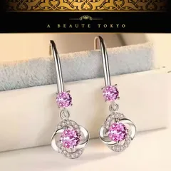 新品◆輝き保証 揺れる 可憐 フラワー フック ピアス SONAダイヤモンド シルバー925 ピンク◆保証書 ジュエリーポーチ アレルギー対応 純銀