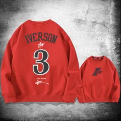 バスケットボール アレン・アイバーソン 3番 プリント クルーネックスウェット メンズ カジュアル 春秋 長袖 トップス 起毛なし  レッド