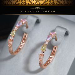 新品◆輝き保証 スワロフスキー 可憐 パステル カラフル フープ ピアス ゴールド◆シルバー925 保証書 ジュエリーポーチ アレルギー対応