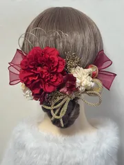 成人式　髪飾り　金箔付き　和装　振袖　卒業式　袴　ヘッドドレス　水引　レッドゴールド　ドライフラワー髪飾り