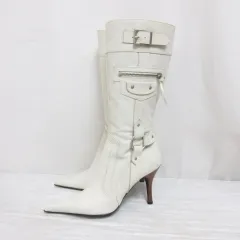 ダイアナ DIANA レザー ロング ブーツ 23.5 G オフホワイト 白 ポインテッドトゥ 靴 シューズ サイドファスナー 日本製