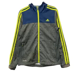 アディダス グレーネイビー フード WHO 蛍光3本線 ジャージ トラックジャージ トップス 85