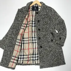 【希少サイズ】BURBERRY LONDON　ウール ツイード メガチェック ロングコート　46サイズ 4XL相当　グレー/ブラック　ノバチェック　メタルボタン 銀ボタン　三陽商会　日本製
