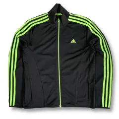 アディダス ブラック 蛍光 3本線 弱起毛 ジャージ トラックトップ