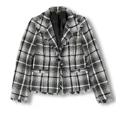 ブラック ホワイト ウール ツイード ジャケット 40