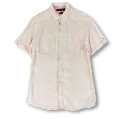 トミーヒルフィガー ピンク ツーポケット リネン 半袖 シャツ S