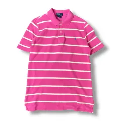 POLO RALPH LAUREN 刺繍 ロゴ ピンク ボーダー柄 半袖 カラーTシャツ XL