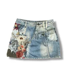 (28) ヴィンテージ フラワー 刺繍 デザインテープ デニム スカート 26