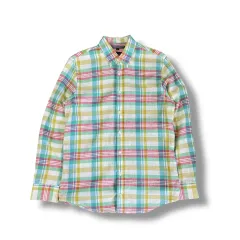 タミーヒルフィガー レッド ブルー イエロー バイカラー リネン コート 長袖 シャツ S