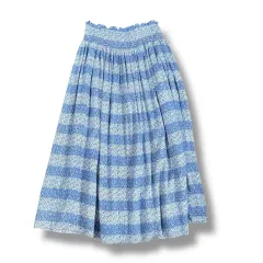 (バンディング) ヴィンテージ ブルー フラワー プリーツ ロング丈スカート