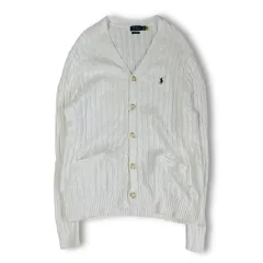 POLO RALPH LAUREN 白 ケーブル編み ニット カーディガン クラシックフィット L