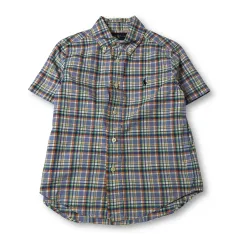 ポロラルフローレン キッズ ブルー オレンジ マルチ バイカラー チェック 半袖 シャツ 4T
