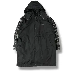 アシックス サイド フールロゴ ブラック フード ロング ウィンドブレーカー ダウン 105