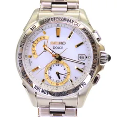 【中古】SEIKO セイコー SADA001 DOLCE ドルチェ ソーラー 腕時計 ホワイト ゴールド ワールドタイム ウォッチ A2300404【無料ギフトラッピング承ります】