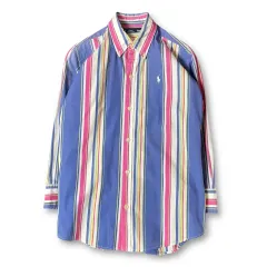 POLO RALPH LAUREN 白ポニー ブルー ピンク ストライプ 長袖 シャツ スリムフィット 6