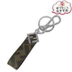 極美品 FENDI フェンディ スクエアFF キーホルダー ダークグリーン