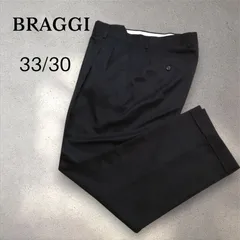 BRAGGI  　ブラッジ　スラックス　ツータック　パンツ　33×30（L相当）　裾ダブル仕上げ　黒