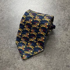 イタリア製 Vintage Burberrys' BURBERRY 100% Silk Tie バーバリー　シルク/絹 ネクタイ シルク 100% 馬上の騎士柄 ホースロゴ 総柄