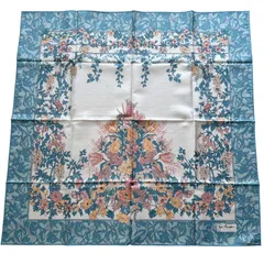 未使用 ジムトンプソン 花柄 シルク 大判スカーフ タイ製 ブルー系