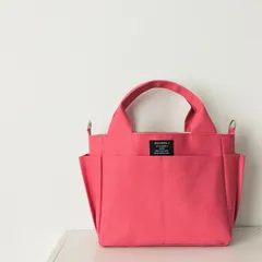 ハンドメイド　帆布のバッグ　ピンク　サイドポケットトートバッグミニ　ミニトート　お散歩バッグ　ショルダーバッグにもなるよ　Dカン付き