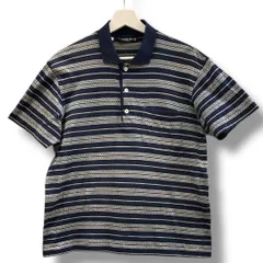 Christian Dior クリスチャンディオール 半袖ポロシャツ サイズM ネイビー 総柄ボーダー トップス ポケット付き 3B コットン 綿100% ストレッチ 90'S イタリア製 メンズ ゴーゴー古着マルイ草加店2985