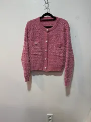 ピンク ツイード ニット カーディガン