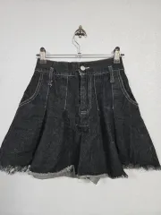 ブラック デニム フレア ミニスカート S