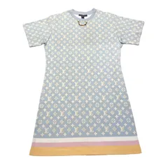 未使用品 LOUISVUITTON ルイヴィトン 23AW モノグラム ドレス シャツ クルーネック ネックチェーン 1ABYHV FPJD16CBA size=M ワンピース ライトブルー×イエロー ゴールド金具 レディースのサムネイル