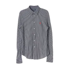 ポロラルフローレン ストライプ コットン ニット ドレスシャツ ダークネイビー