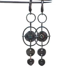 アンティーク調 サークルデザイン ロングピアス グリーンストーン ヴィンテージ風 個性派