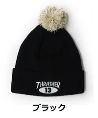 THRASHER スラッシャー NEW OVAL 梵天付きニットキャップ ブラック 黒 24TH-N54 ニット帽 ボンボリ ボンボン 子供 帽子のサムネイル