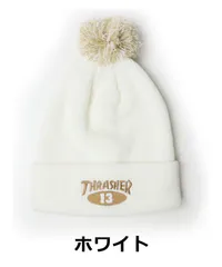 THRASHER スラッシャー NEW OVAL 梵天付きニットキャップ ホワイト 黒 24TH-N54 ニット帽 ボンボリ ボンボン 子供 帽子のサムネイル
