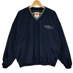 Hard Rock CAFE ハードロックカフェ ナイロンプルオーバーシャツ ライトアウター ジャケット 企業ロゴ刺繡 ワンポイント刺繡 Vネック Taiwan製 Lサイズ ネイビー