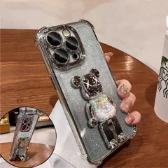 スマホケース かわいい　ミラー付 スタンド機能　透明 可愛い 落下保護　耐衝撃 iPhone13 iPhone14 iPhone17 くま柄 かわいい