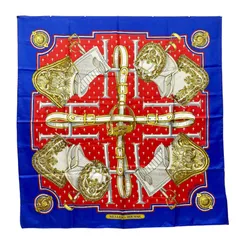 エルメス カレ90 SELLES A  HOUSSE シルクスカーフ 馬具 腰掛け  ブルー HERMES AC0150