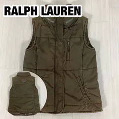 POLO JEANS CO. RALPH LAUREN ポロジーンズ 中綿入 ベスト レディース M カーキ 収納フード プリントロゴ インパクト21 着丈54.5cm 肩幅36cm 身幅(脇下)44cm【古着】