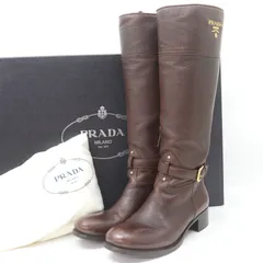 ITFGBQRIOPKW PRADA プラダ ロングブーツ レザー ブラウン ゴールド