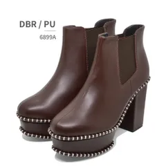 ★クーポン発行中【正規品取扱店･新品】 Elvis Luce ブーツ レディース コバステッチサイドゴア厚底ショートブーツ 6899 エルビスルーチェ ミドル カジュアル 太ヒール ふわ･らくインソール 美脚効果 ヒール高さ10cm