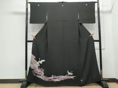 平和屋着物▼豪華黒留袖　刺繍　飛鶴枝松葉文　暈し染め　金銀糸　正絹　逸品　CABB6844th
