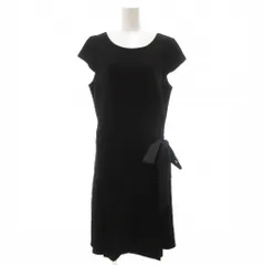 アンタイトル UNTITLED 美品 ワンピース リボン プリーツ アンゴラ混 半袖 膝丈 44 黒 ブラック /YJ ■YHS14