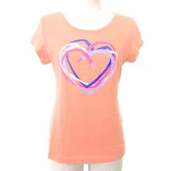 アディダス adidas 美品 半袖 Tシャツ カットソー ハート L オレンジ系 サーモンピンク MMT A0107