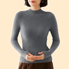 ハイネック カットソー ニットソー 重ね着に便利 着痩せ 高級魅力的な縦リブ 薄手 高伸 華奢見え 4サイズ展開 無縫製 無地 秋冬 レディース 長袖 トップス セーター ストレッチ リブニット [ANGJ]